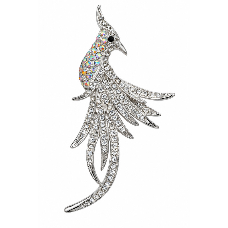 گل سینه زنانه طرح سیمرغ نگین‌دار