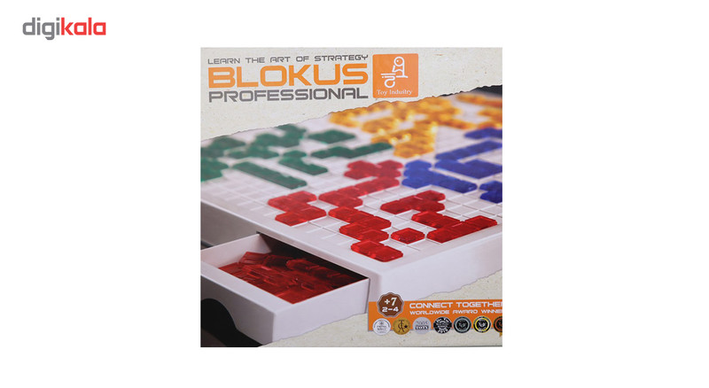 بازی فکری مهرهای مدل BLOKUS با 84 قطعه رنگی، مناسب 2 تا 4 بازیکن در رده سنی کودک تا بزرگسال، با مدت زمان بازی 15 تا 30 دقیقه و تاکتیک ساختوساز، تولید داخل ایران