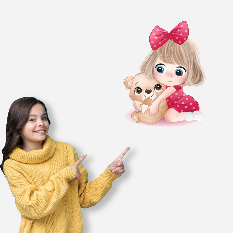 استیکر دیواری کودک مدل دختر و خرس