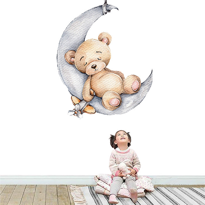 استیکر دیواری کودک مدل خرس روی ماه