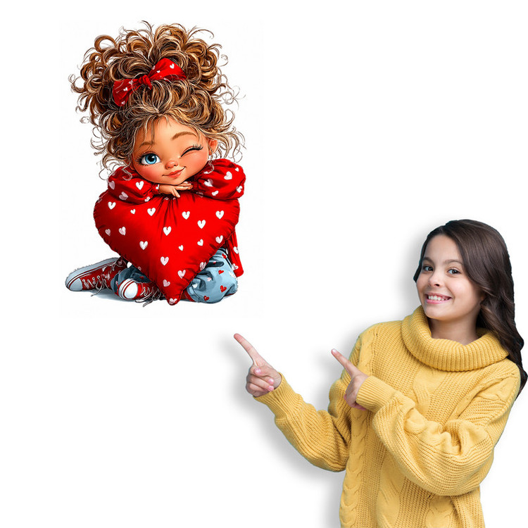 استیکر دیواری کودک مدل دختر و کوسن قلبی