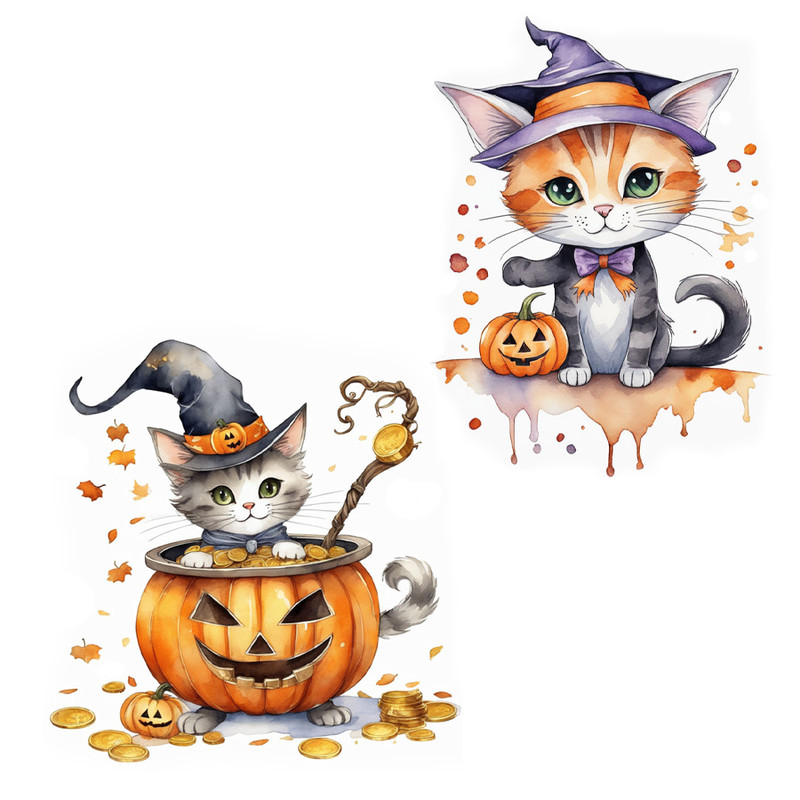 استیکر لپ تاپ و موبایل گوفی طرح گربه مدل Halloween Cat 65 مجموعه 2 عددی