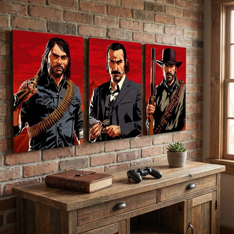 تابلو شاسی طرح بازی Red dead redemption 2 کد AP300 مجموعه سه عددی