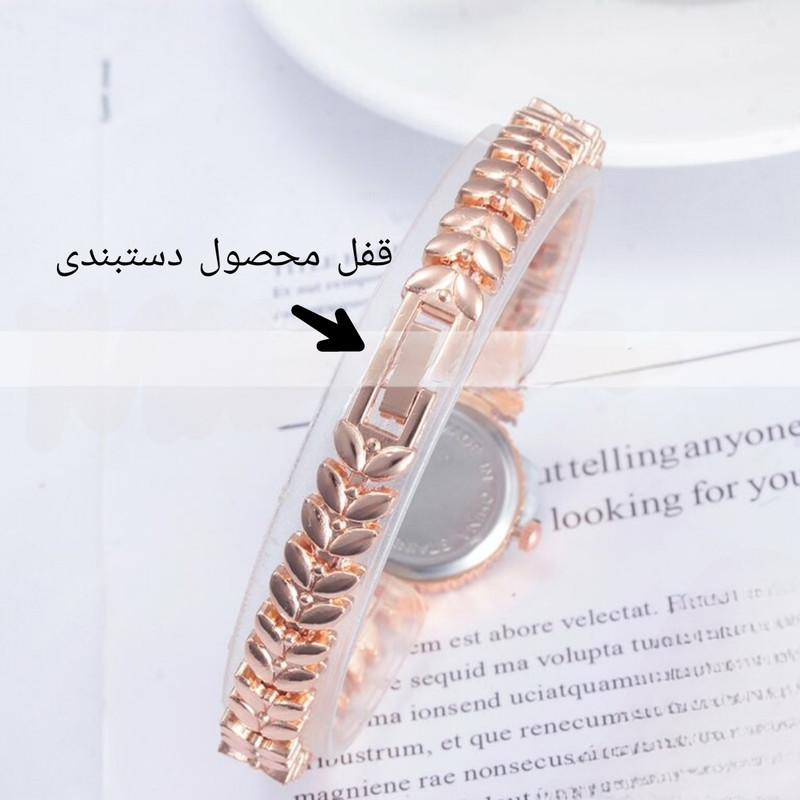 ساعت مچی عقربه ای زنانه مدل کوارتز بند دستبندی طرح گندمی