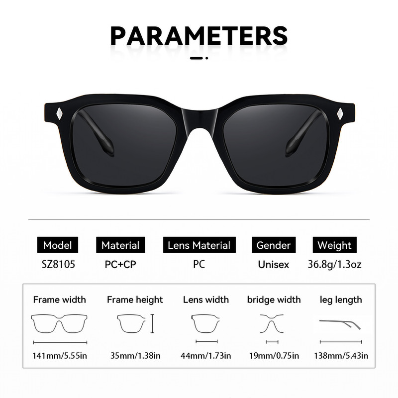 عینک آفتابی ویفرر (Wayfarer) آلبرت وگ مدل SZ8105 Obsidian