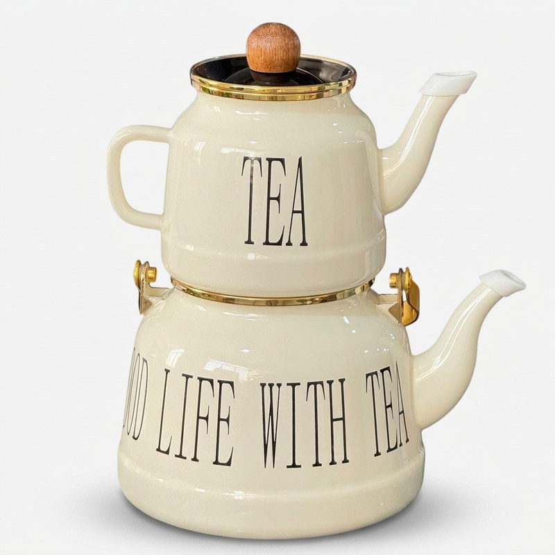 ست کتری و قوری مدل لعابی طرح Drink tea گنجایش کتری 2.5 لیتر گنجایش قوری 1 ایتر
