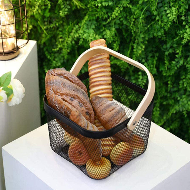 سبد آشپزخانه مدل فلزی دسته بامبو Safe carry
