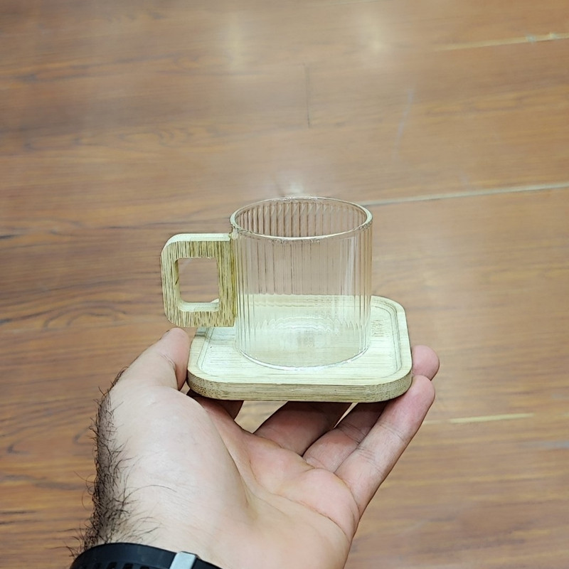 فنجان مدل شیاردار دسته بامبو بسته ۶ عددی